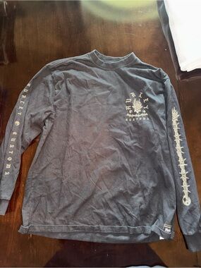 Hurley Black Long Sleeve Graphic Tee with Cream Prints